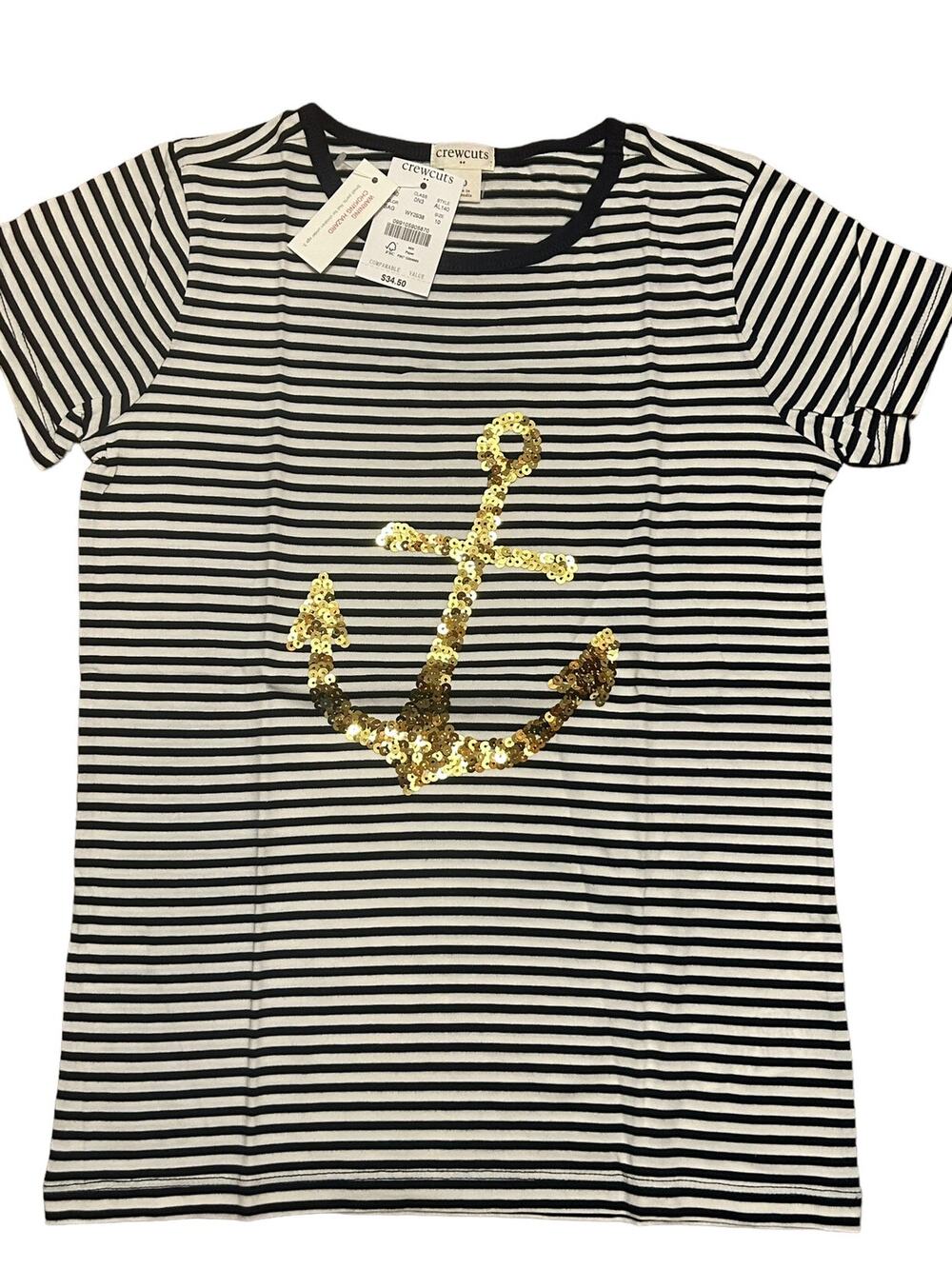 NEW Crewcuts Navy Blue Gold Sequin Anchor Shirt size 10